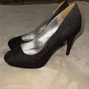 Fioni Night Women’s Black Glitter Heels- Size 10